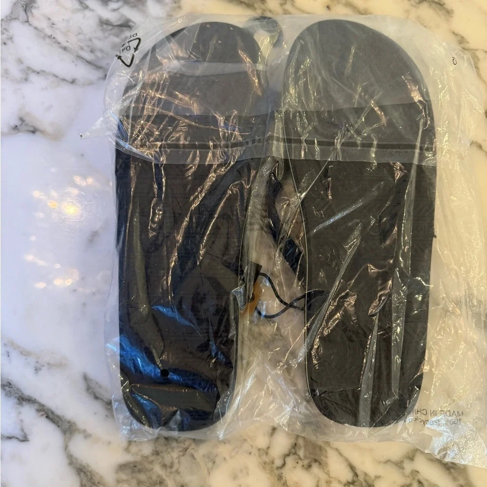 NWT JACK & JONES Mens Logo Flip Flops Sandals Black Summer Beach Shoes Size 9/10
